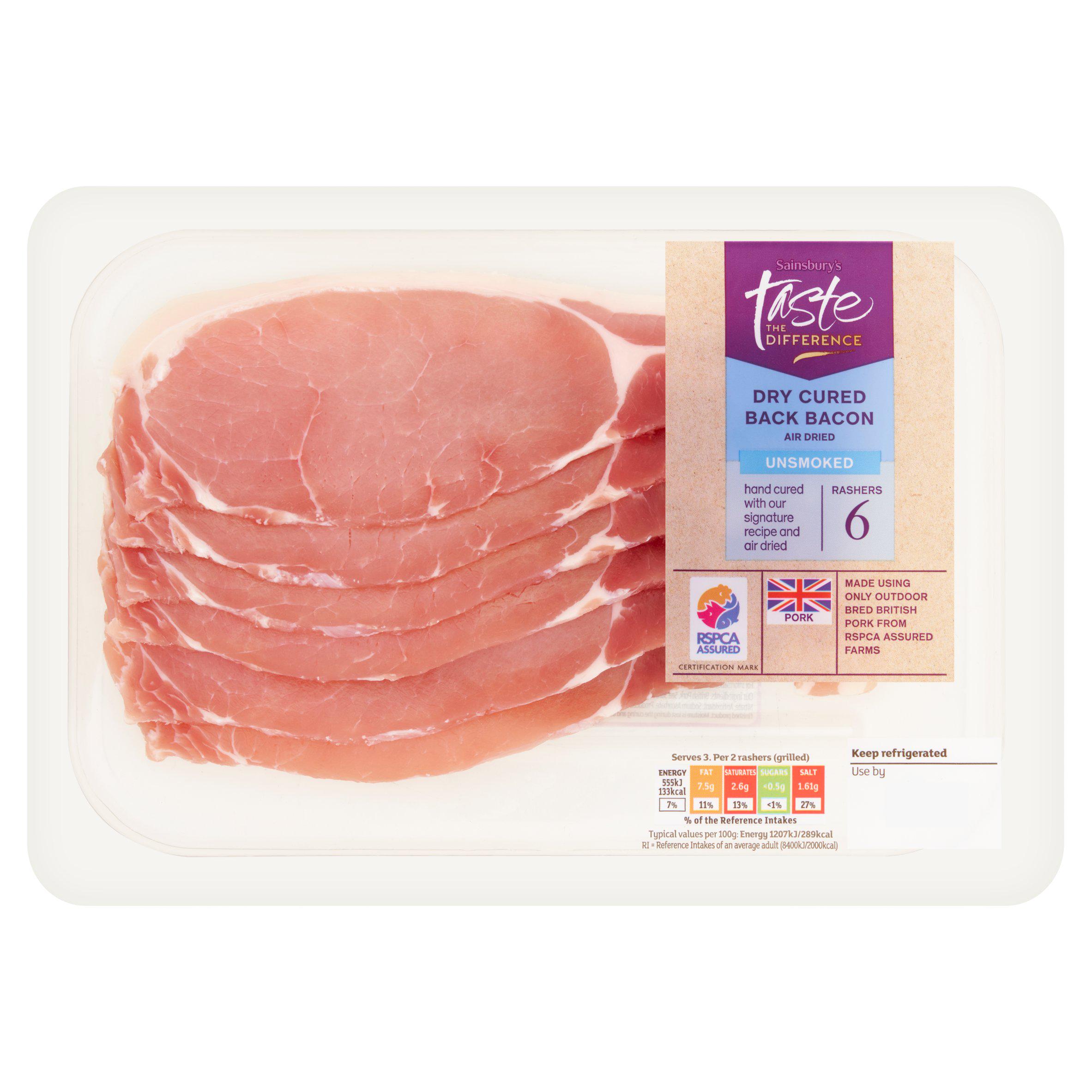 Sainsbury's Unsmoked Air Dried Dry Cured Back Bacon Rashers, Taste the Difference x6 220g