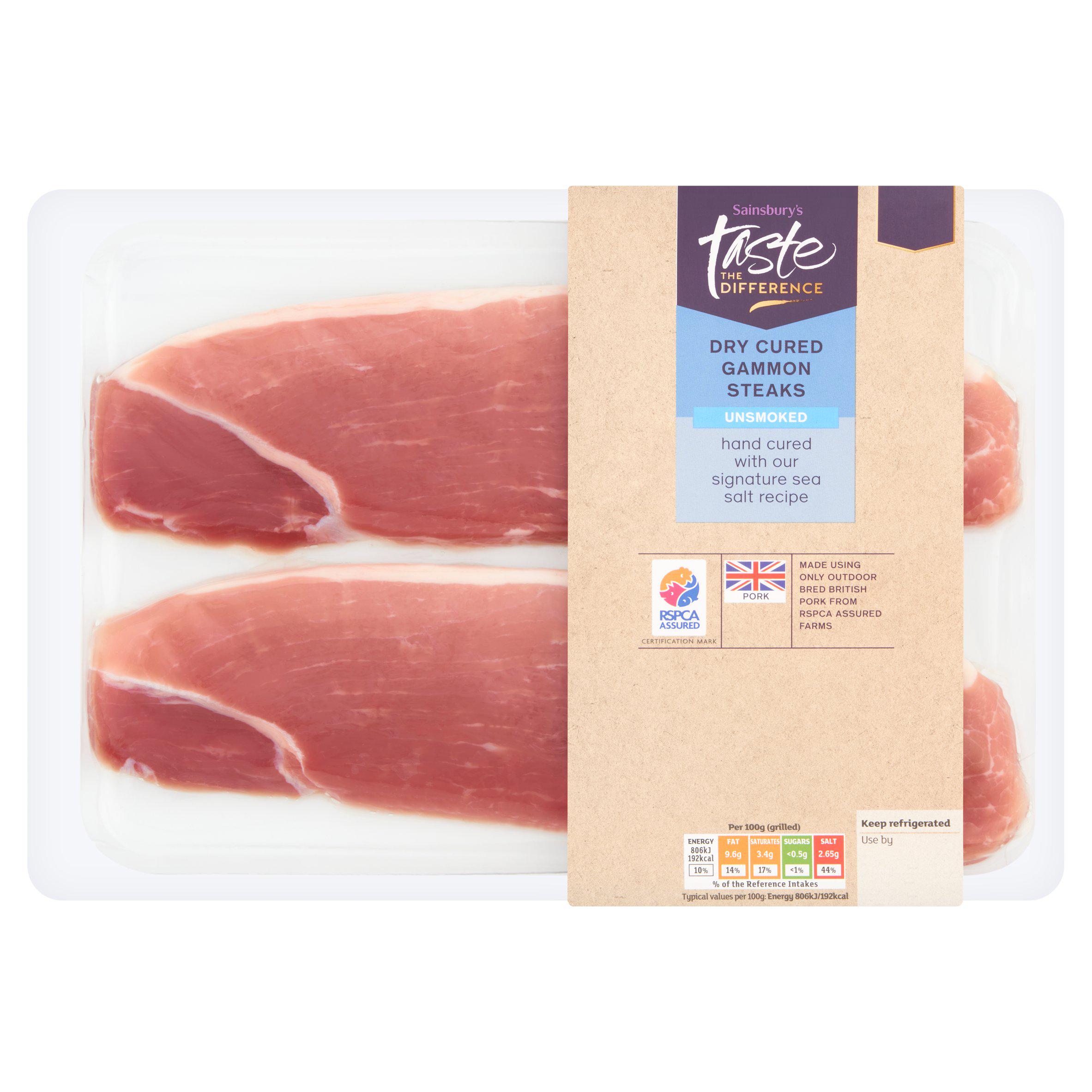 Sainsbury's Dry Cured Gammon Steaks Unsmoked, Taste the Difference 300g