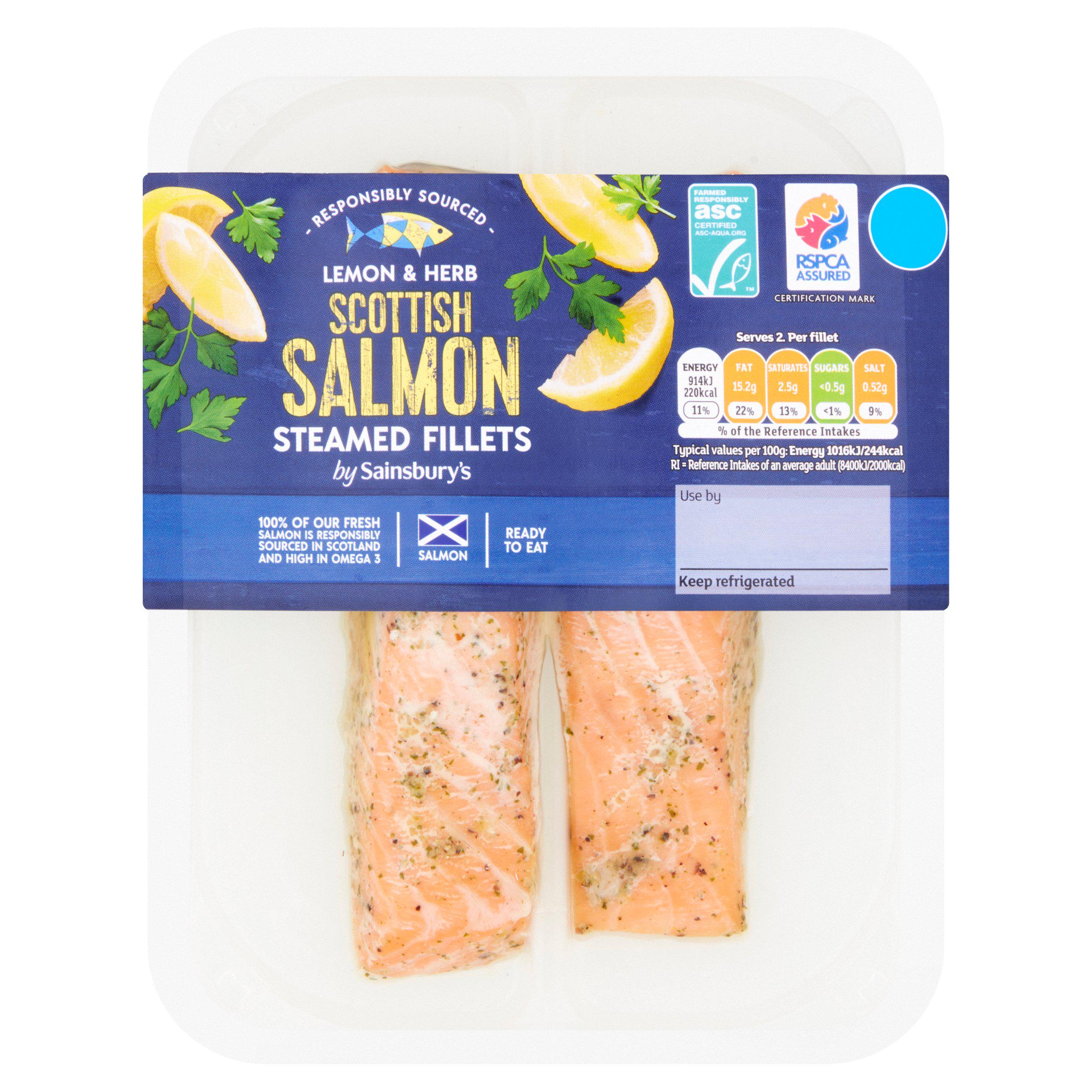 Sainsbury’s Lemon & Herb Steamed ASC Scottish Salmon Portions x2