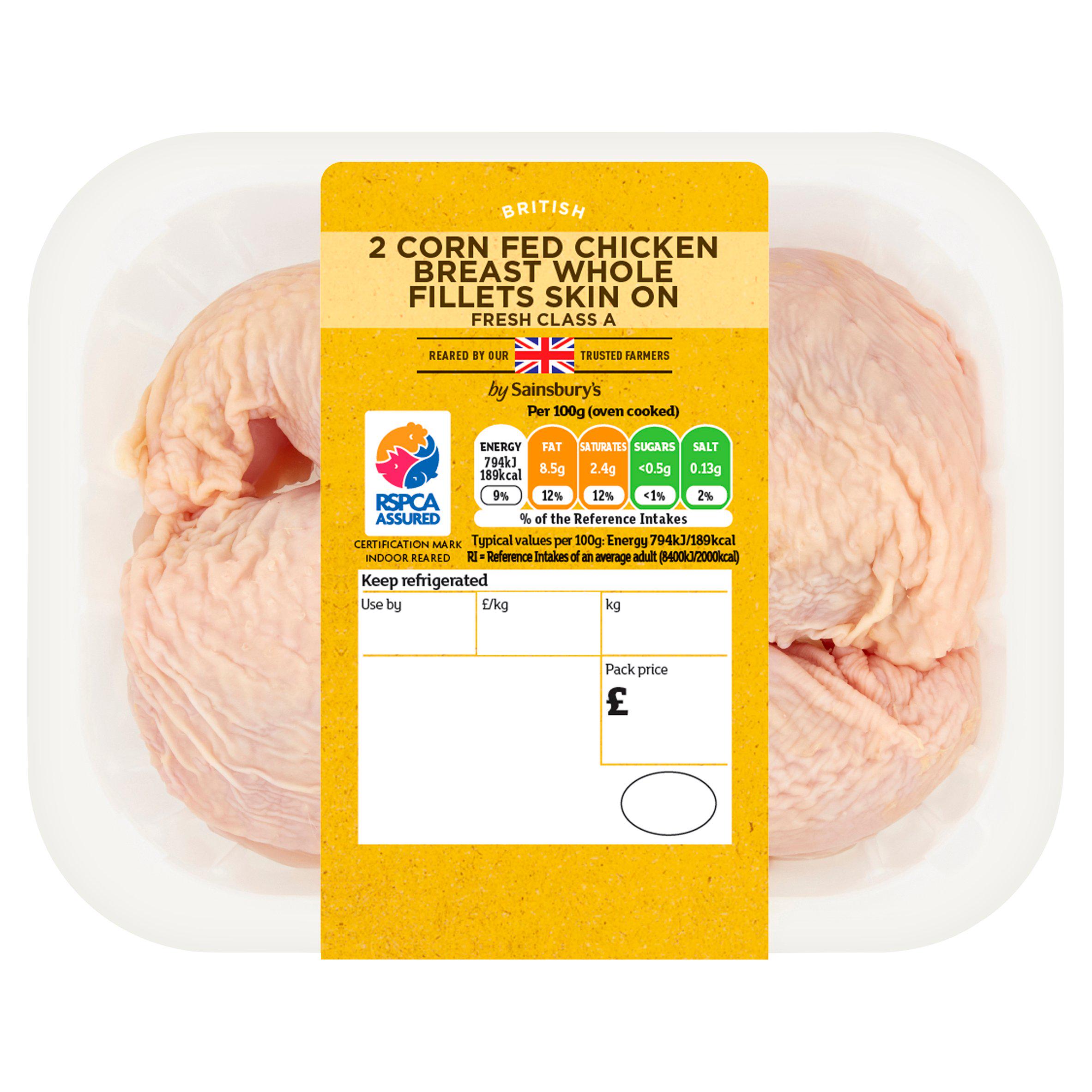 Sainsbury's Corn Fed British Chicken Skin on Breast fillets