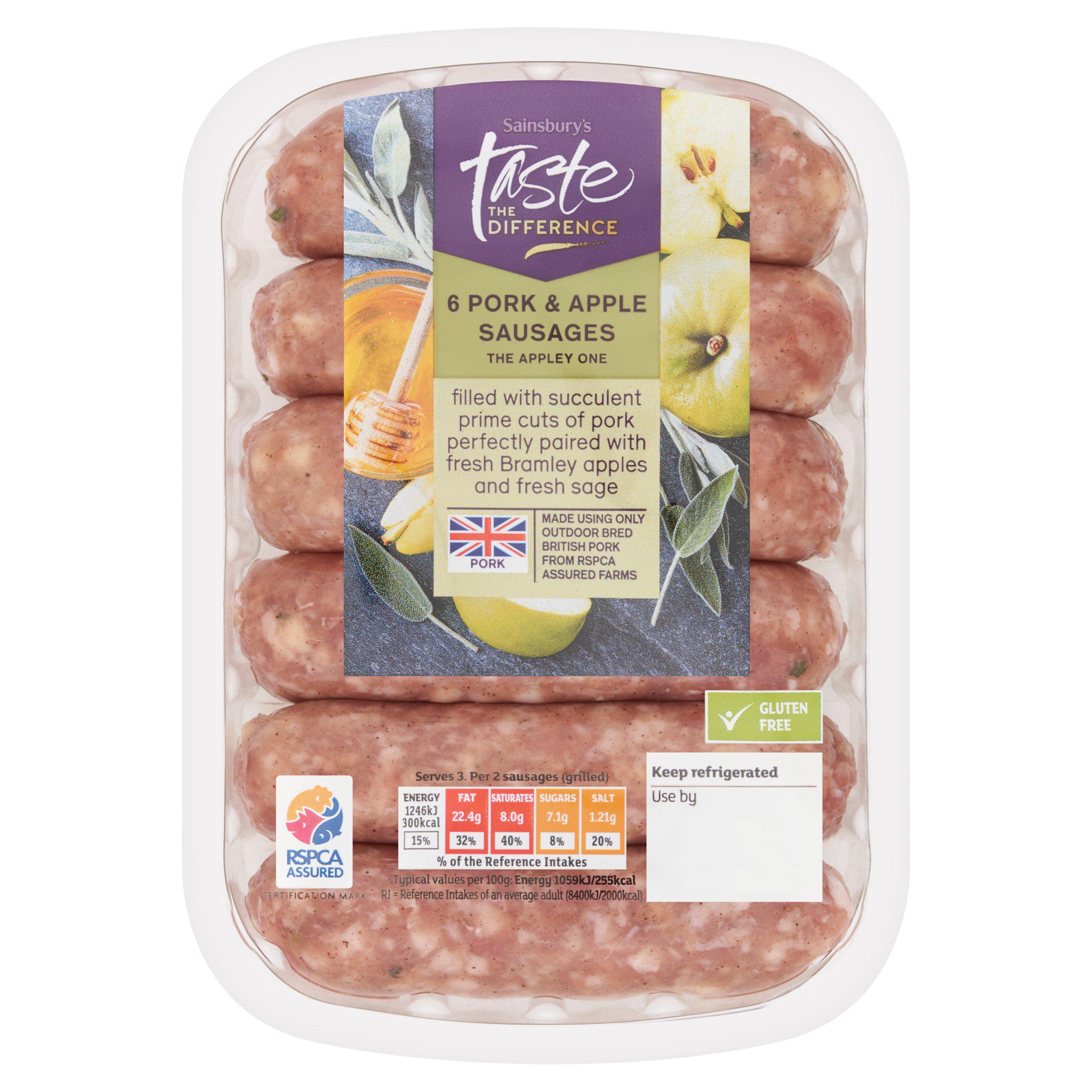 Sainsbury's British Pork & Apple Sausages, Taste the Difference x6 400g