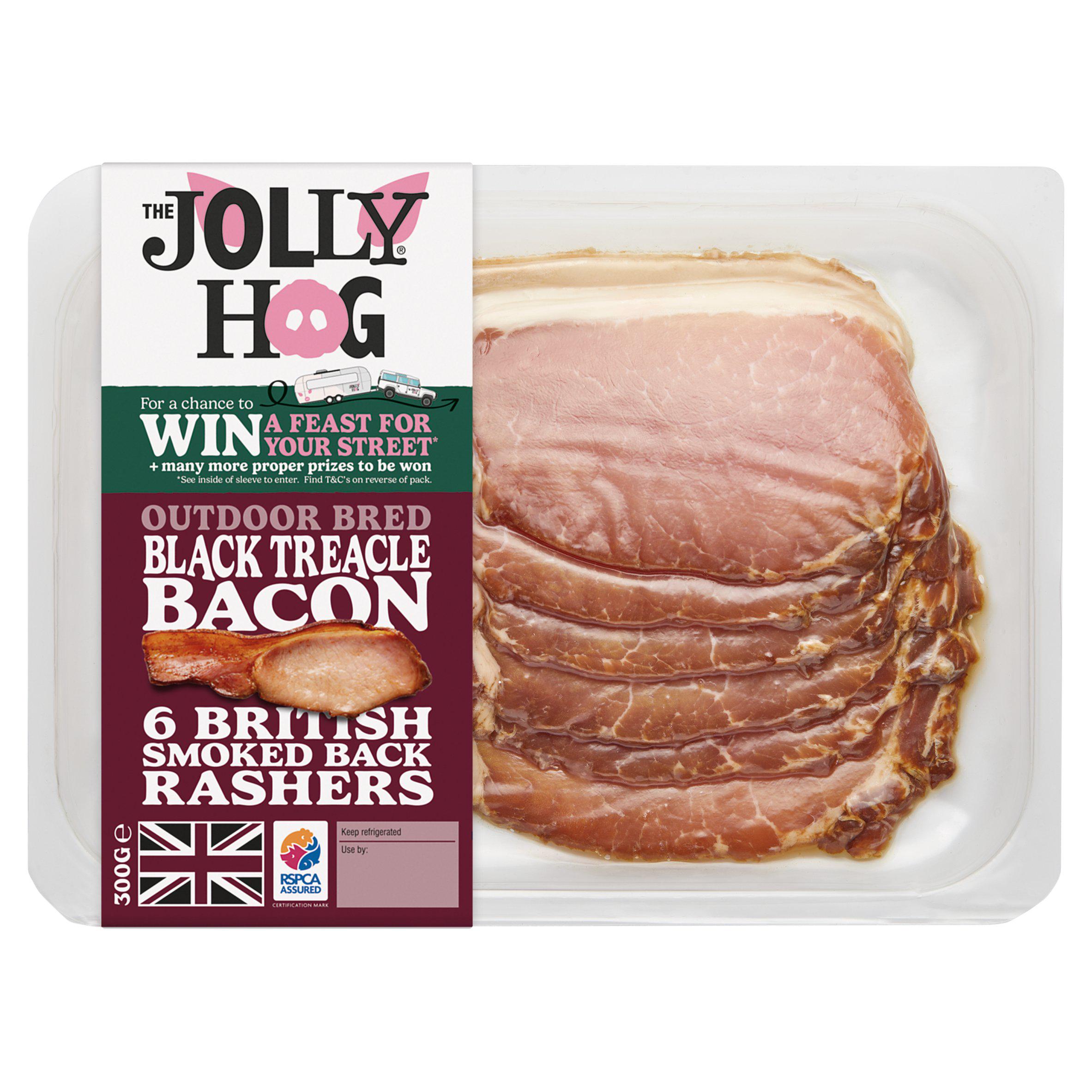 The Jolly Hog Black Treacle Bacon British Smoked Back Rashers x6 200g