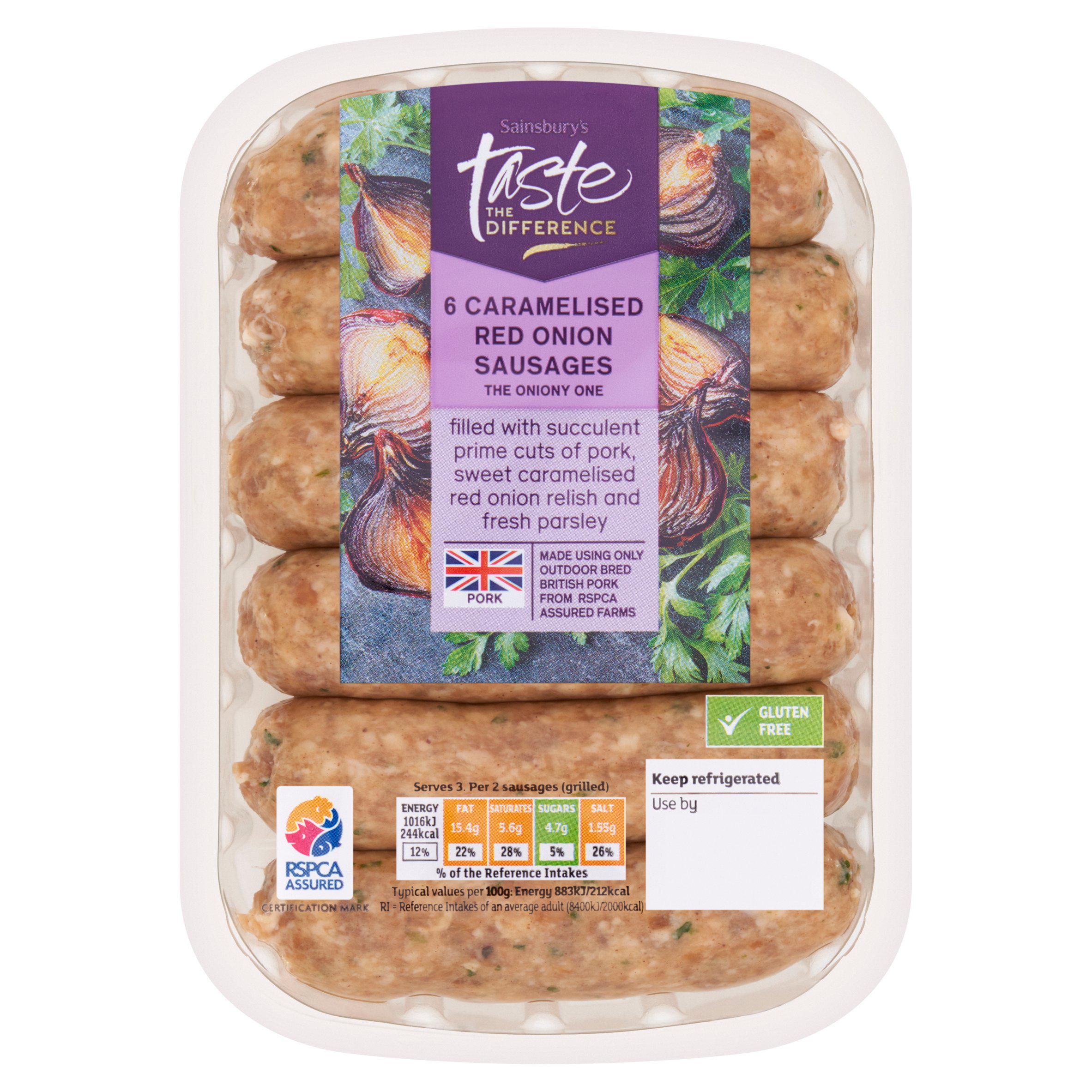 Sainsbury's British Pork and Red Onion Sausages, Taste the Difference x6 400g
