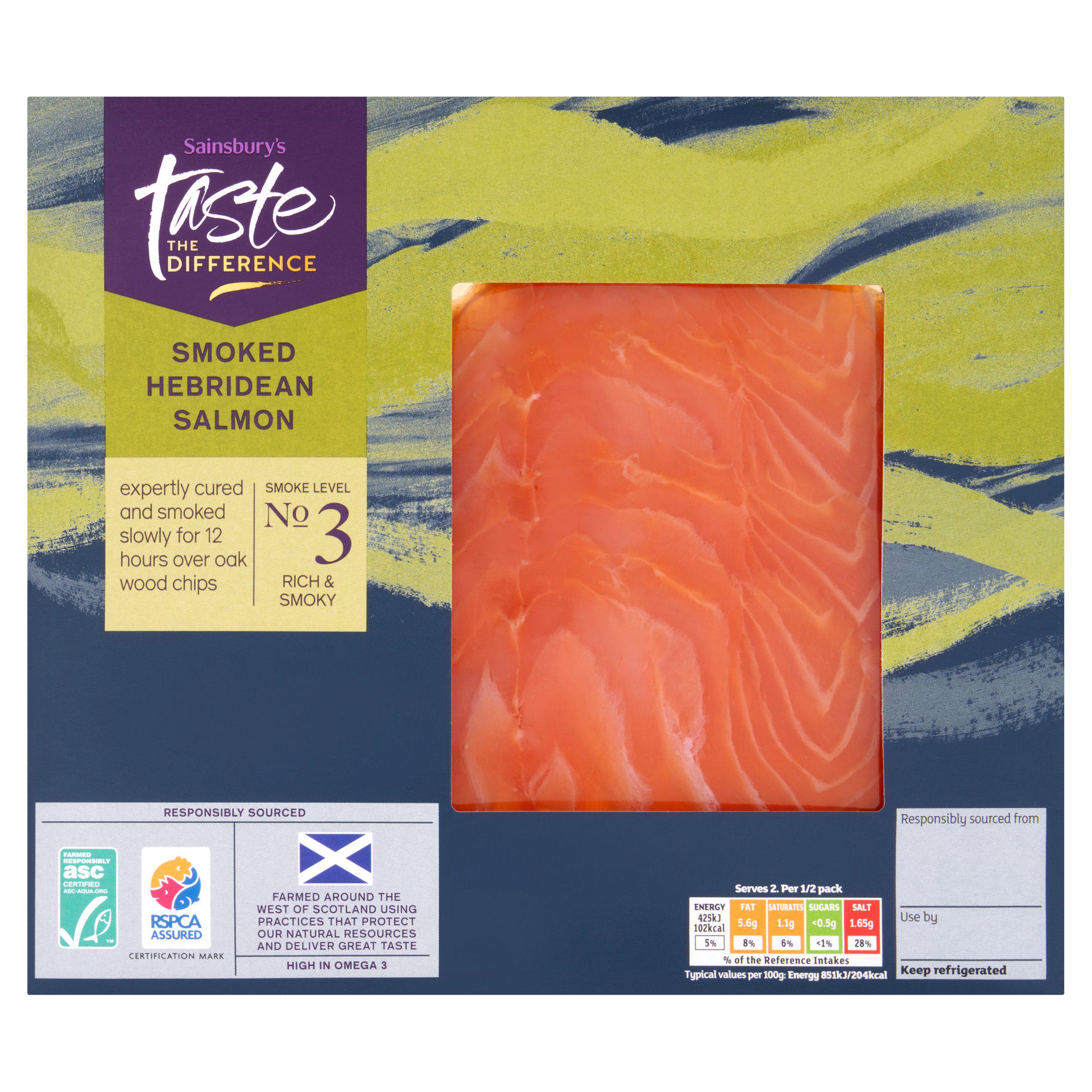 Sainsbury's Hebridean Kiln Dried Thick Sliced ASC Scottish Smoked Salmon, Taste the Difference