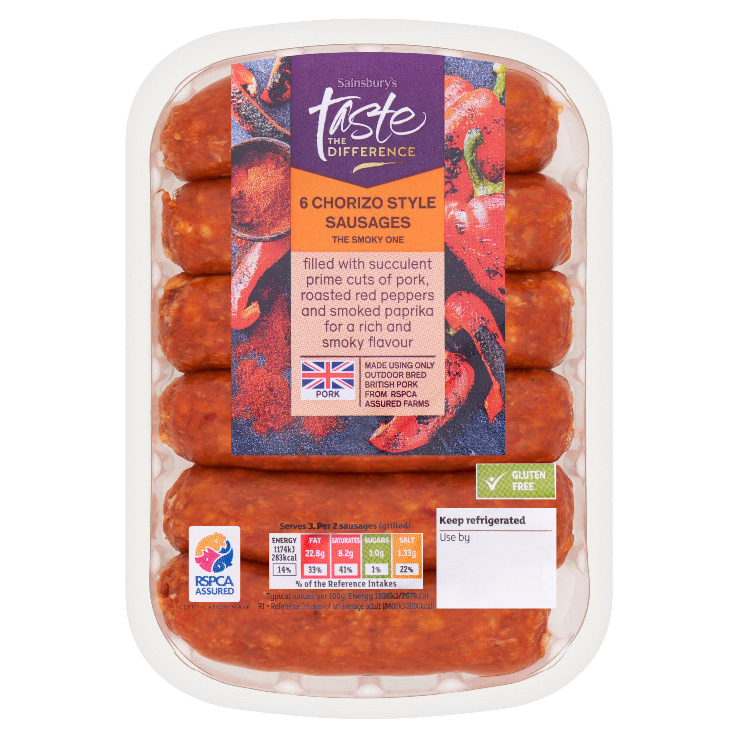 Sainsbury's Chorizo Style British Pork Sausages, Taste the Difference x6 400g
