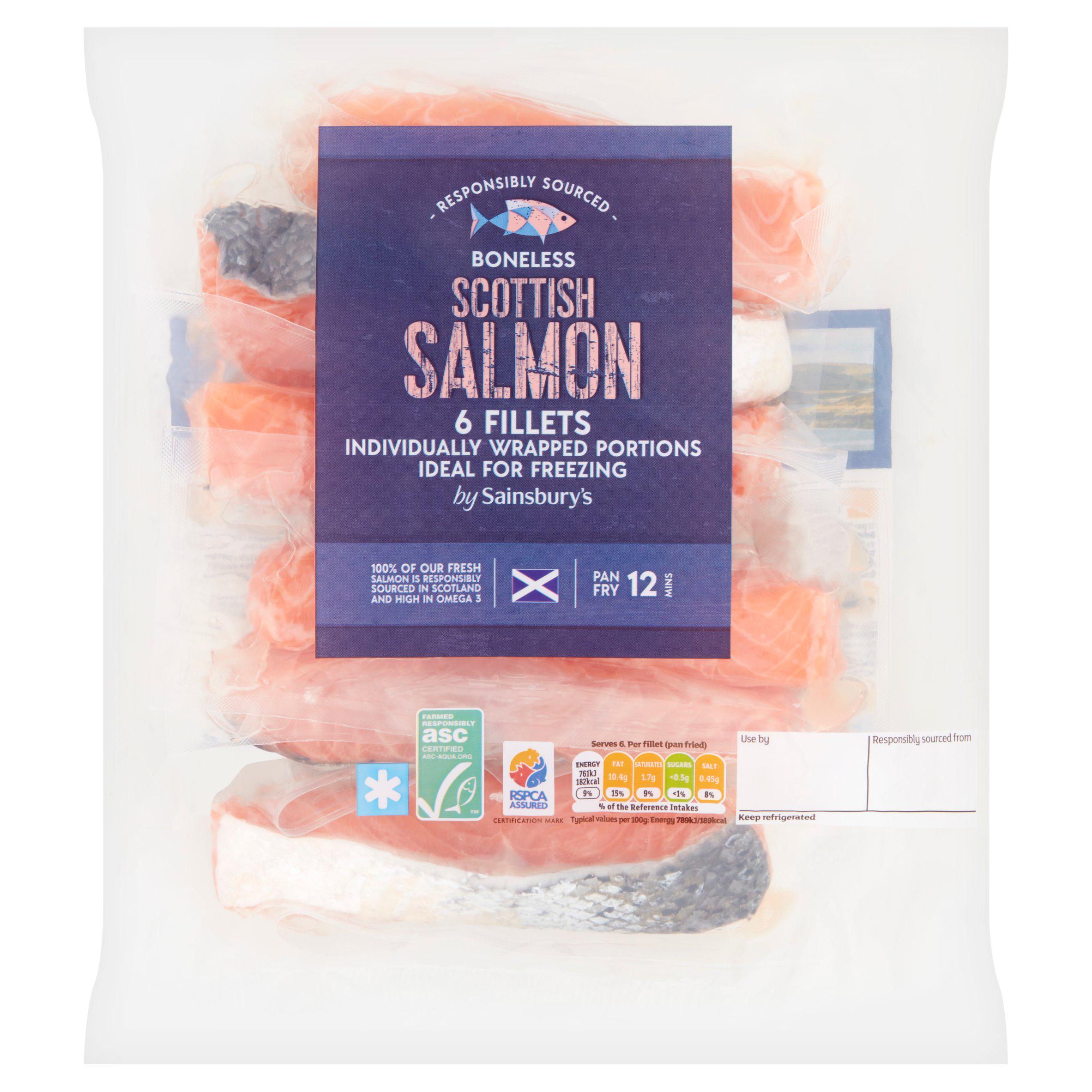 Sainsbury's Individually Wrapped Skin on ASC Scottish Salmon Fillets x6