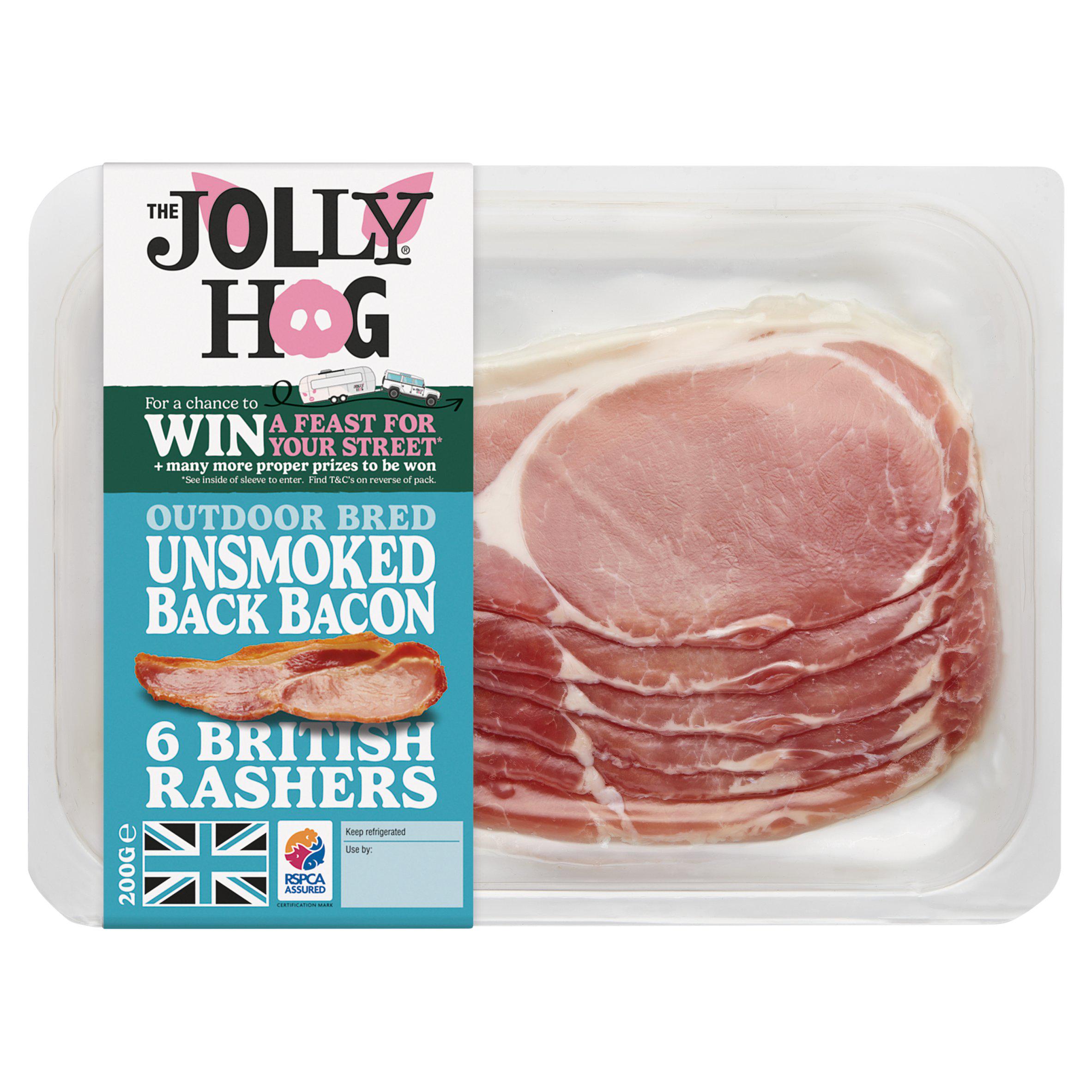 The Jolly Hog Outdoor Bred Unsmoked Back Bacon British Rashers x6 200g