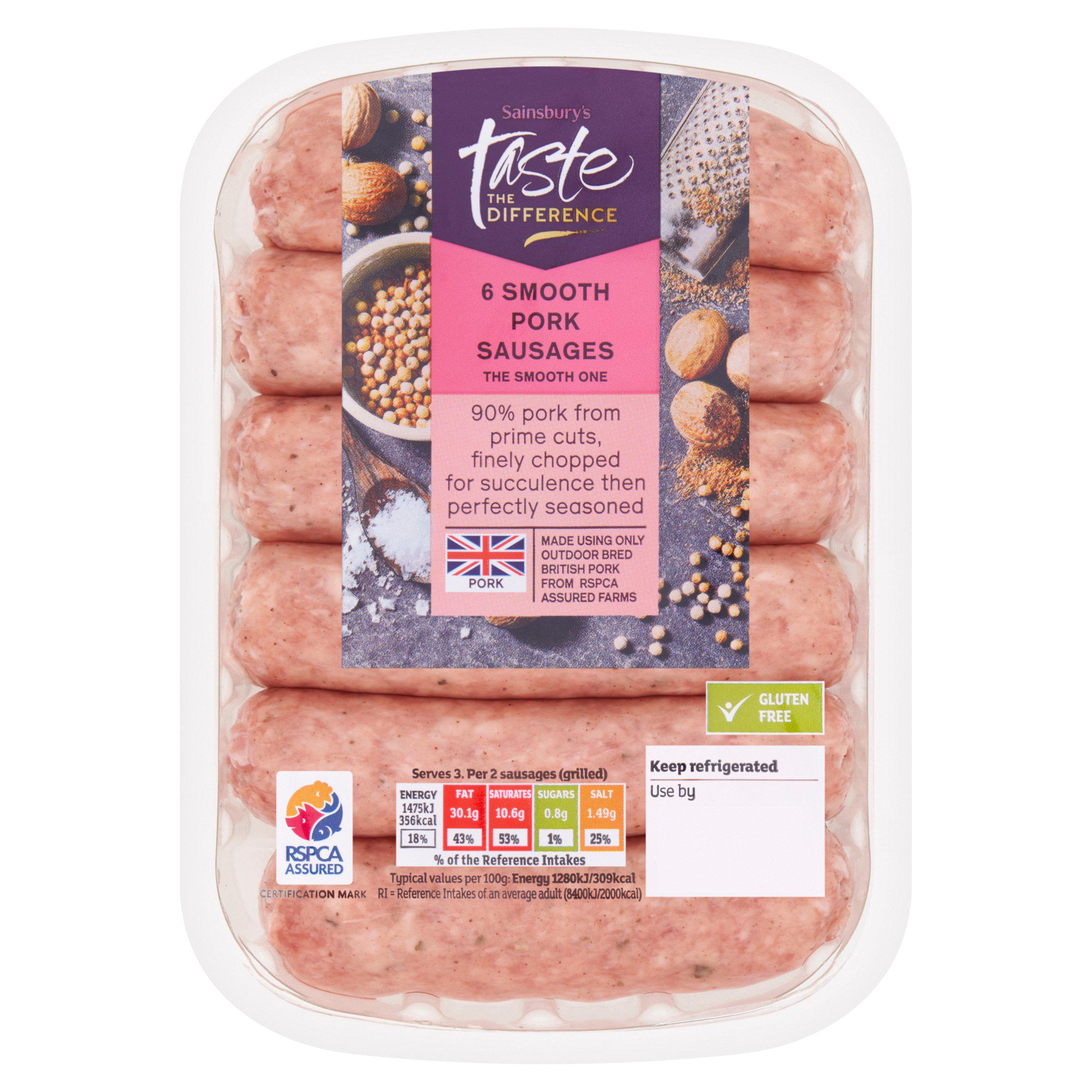 Sainsbury's Smooth British Pork Sausages, Taste the Difference x6 400g