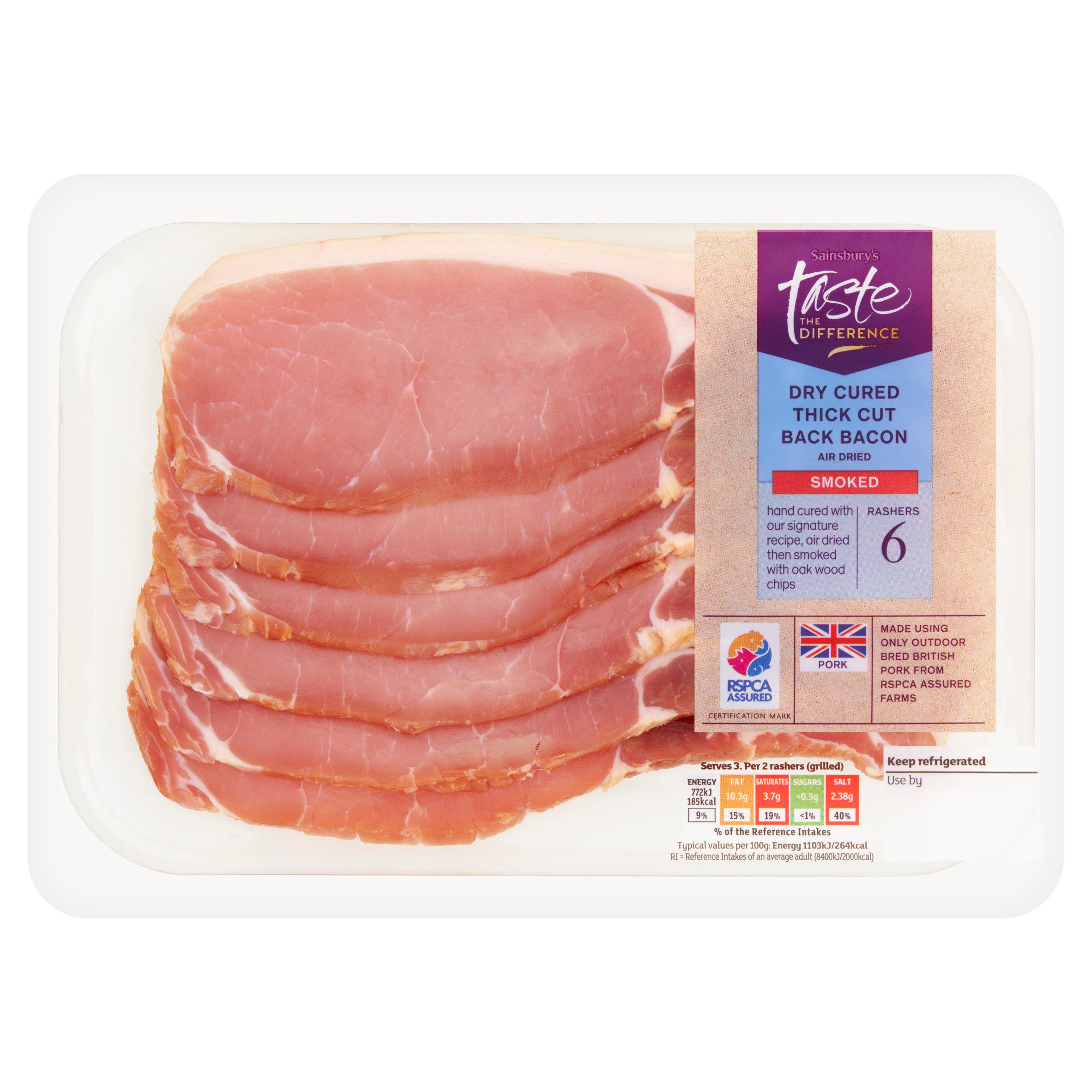 Sainsbury's Thick Cut Back Bacon Rashers Air Dried Smoked, Taste the Difference x6 300g