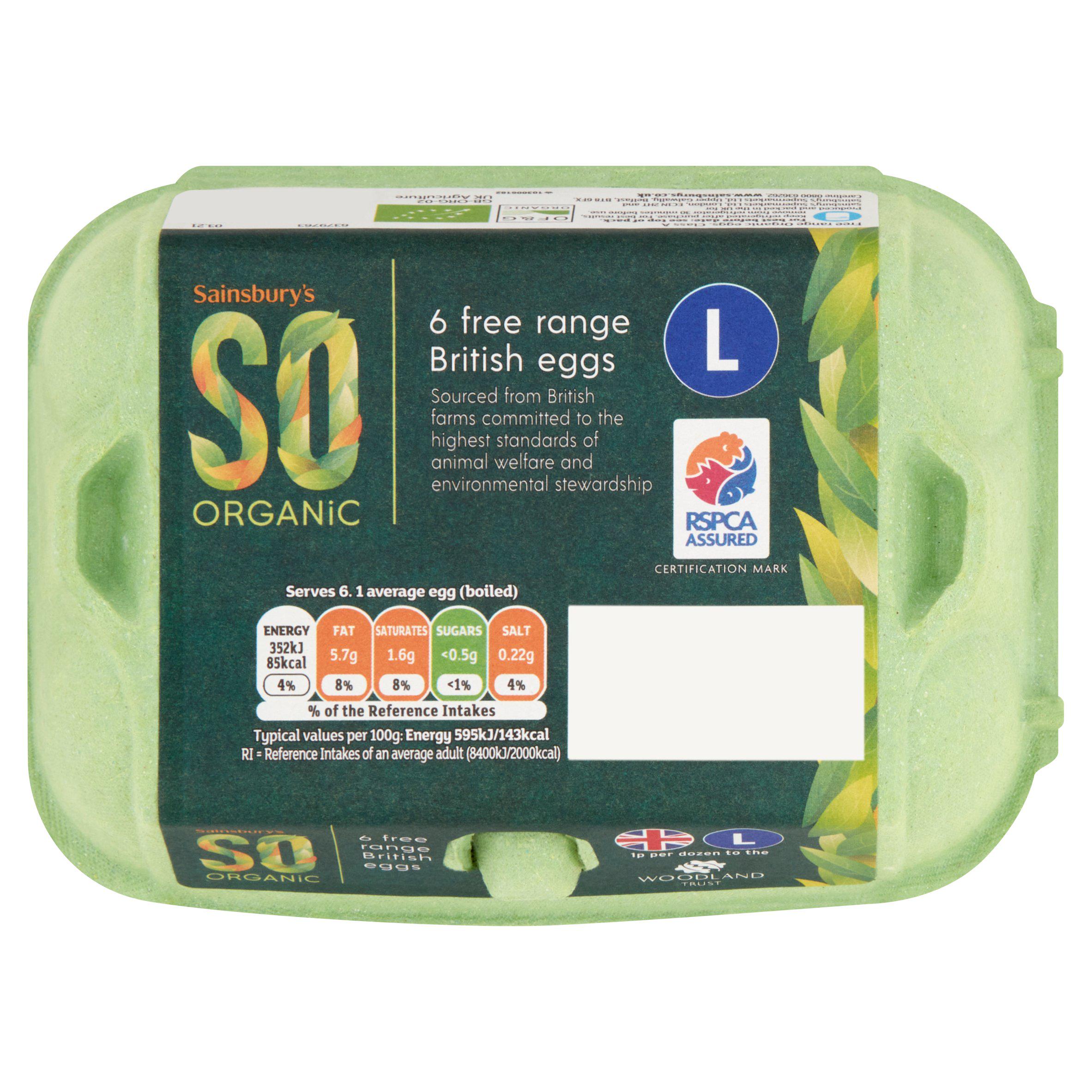 Sainsbury's Woodland Free Range Large Eggs, SO Organic x6