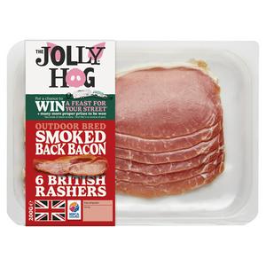 The Jolly Hog Outdoor Bred Smoked Back Bacon British Rashers x6 200g