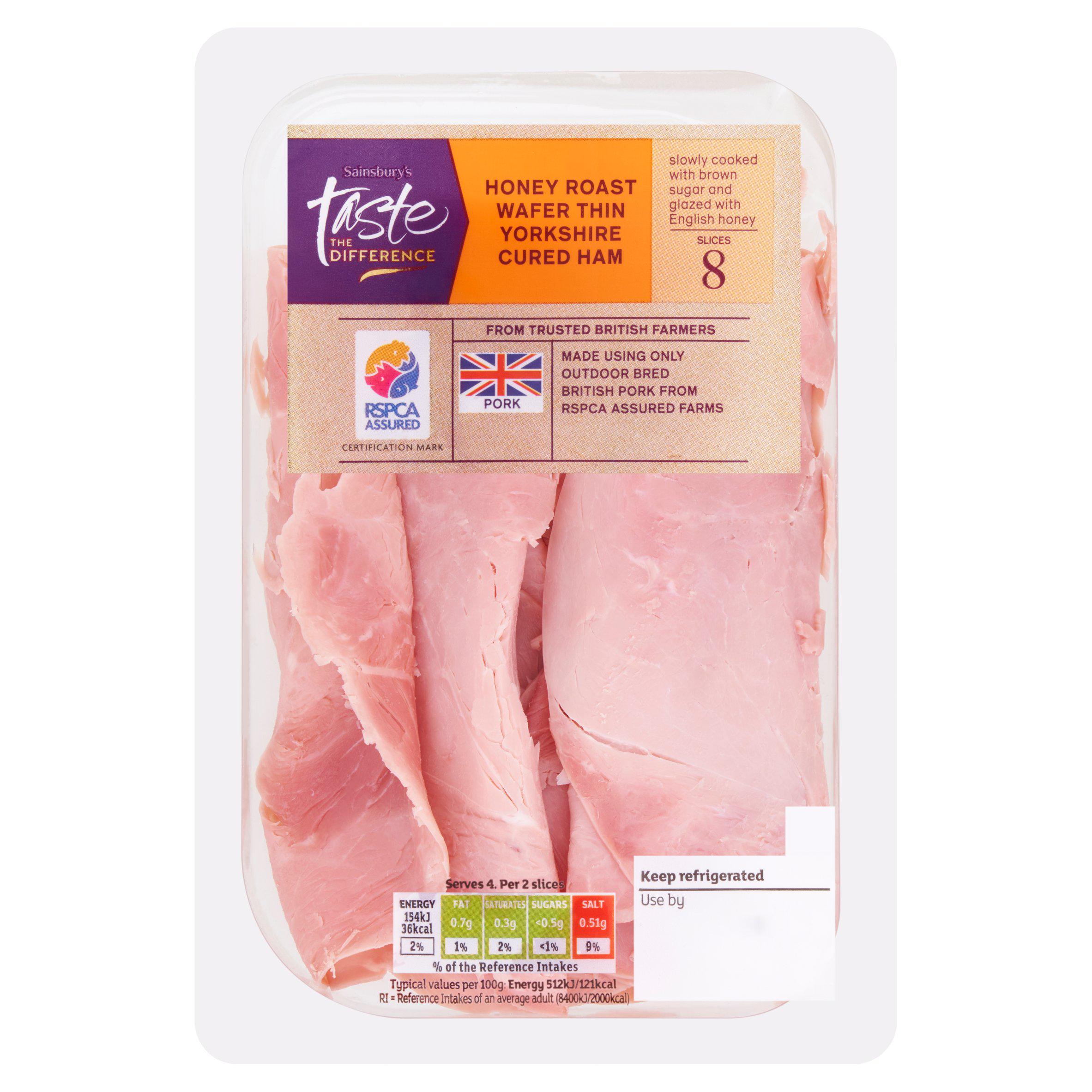 Sainsbury's Finely Sliced English Honey Roast Yorkshire Cured Cooked British Ham, Taste the Difference 120g
