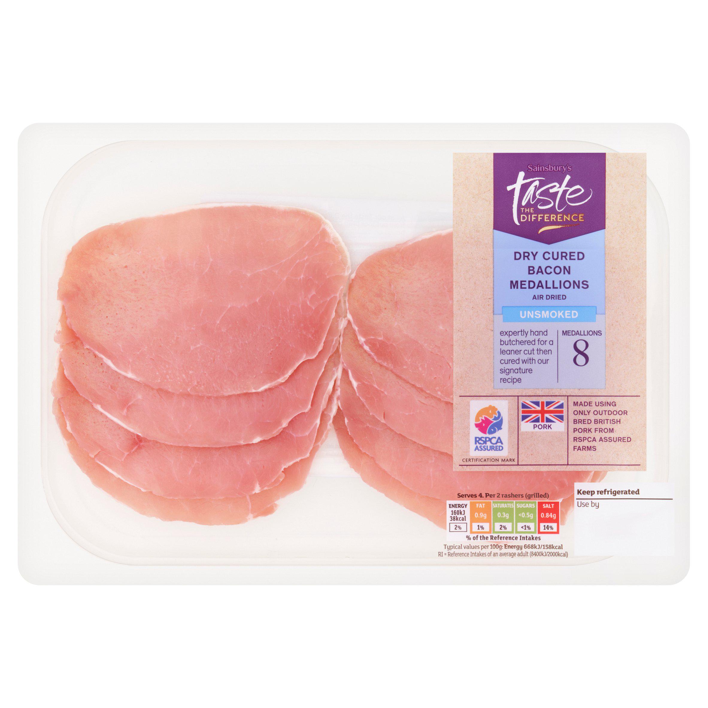 Sainsbury's Unsmoked Air Dried Bacon Medallions, Taste the Difference x8 160g