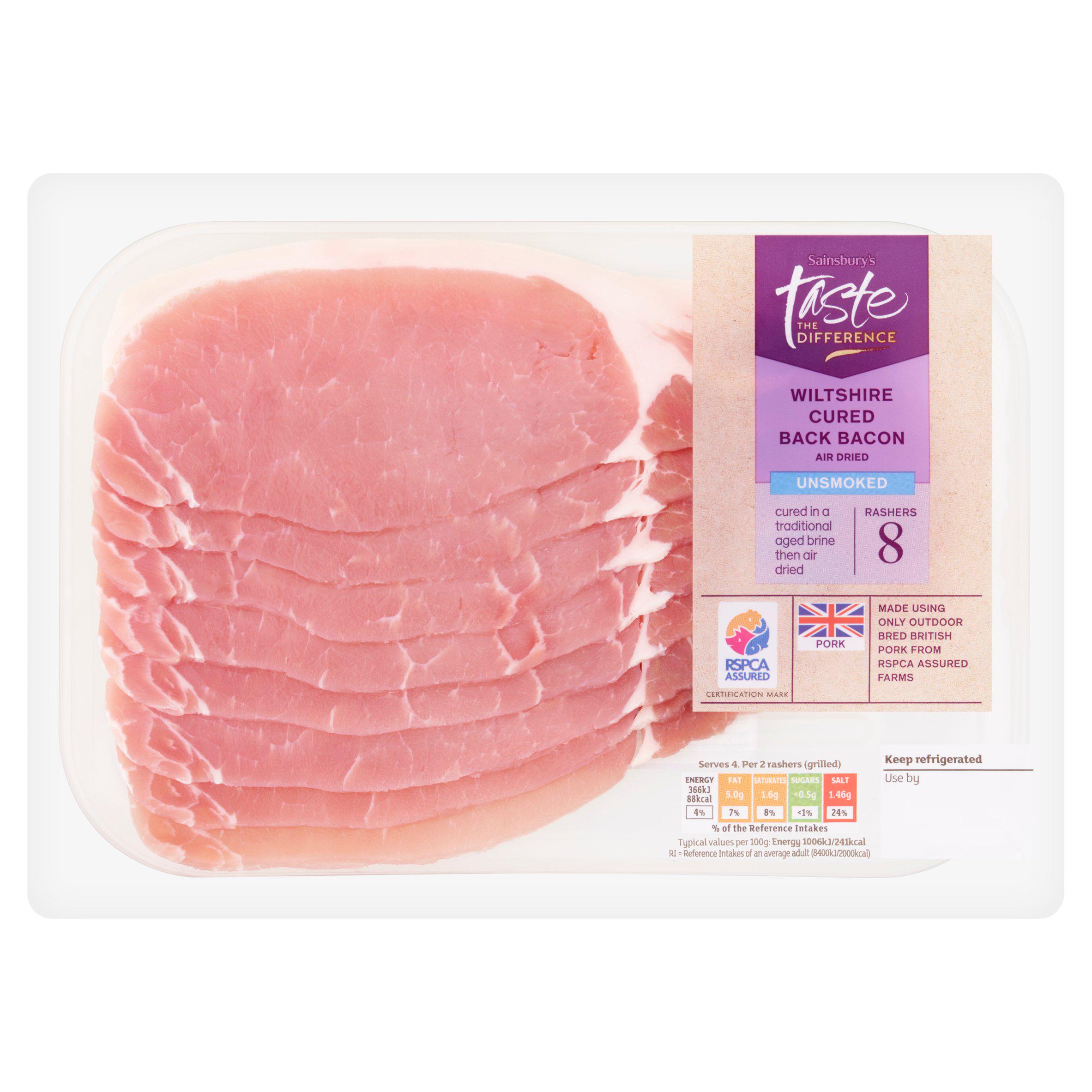 Sainsbury's Unsmoked Air Dried Wiltshire Cured Back Bacon Rashers, Taste the Difference x8 240g