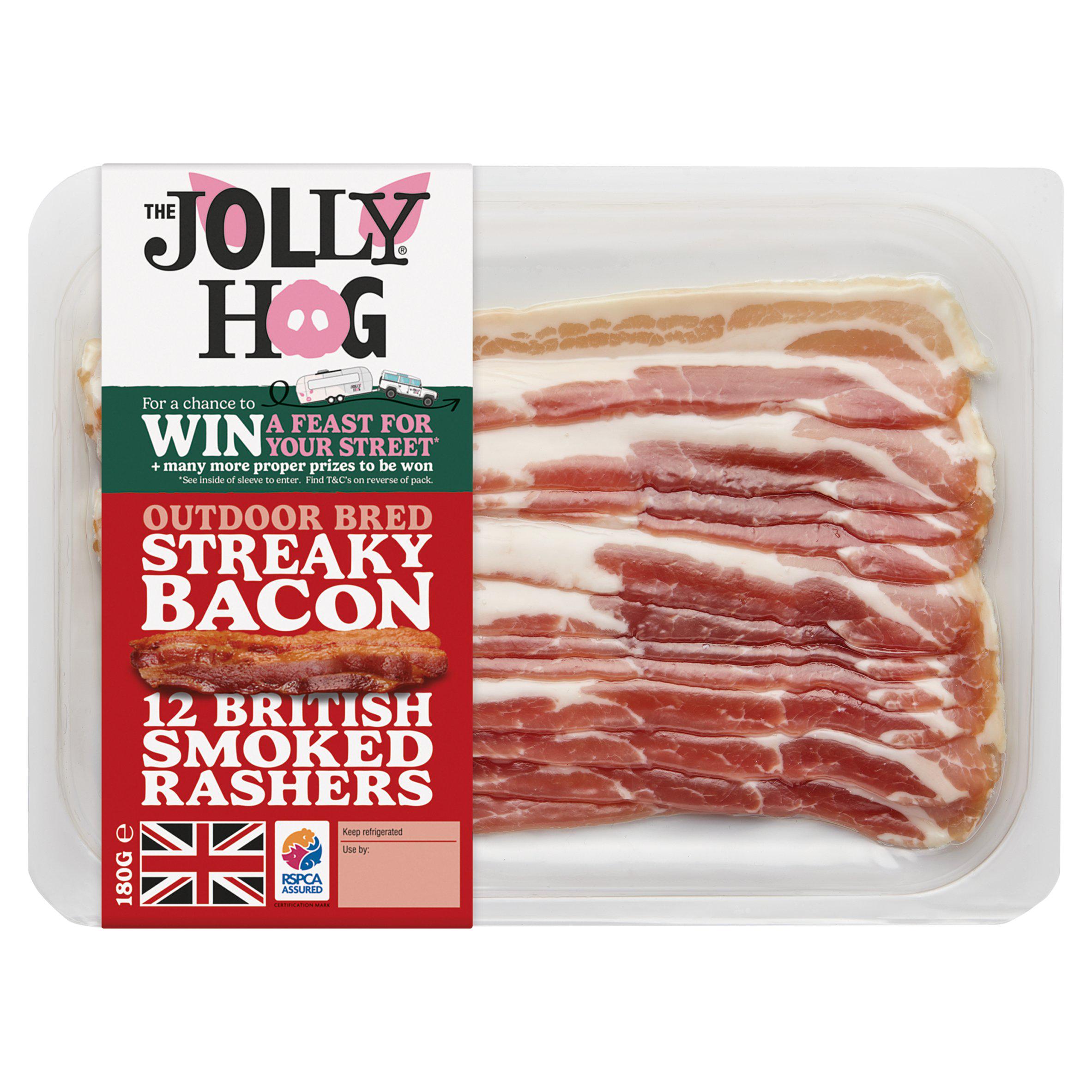 The Jolly Hog Outdoor Bread Streaky Bacon British Smoked Rashers x12 200g