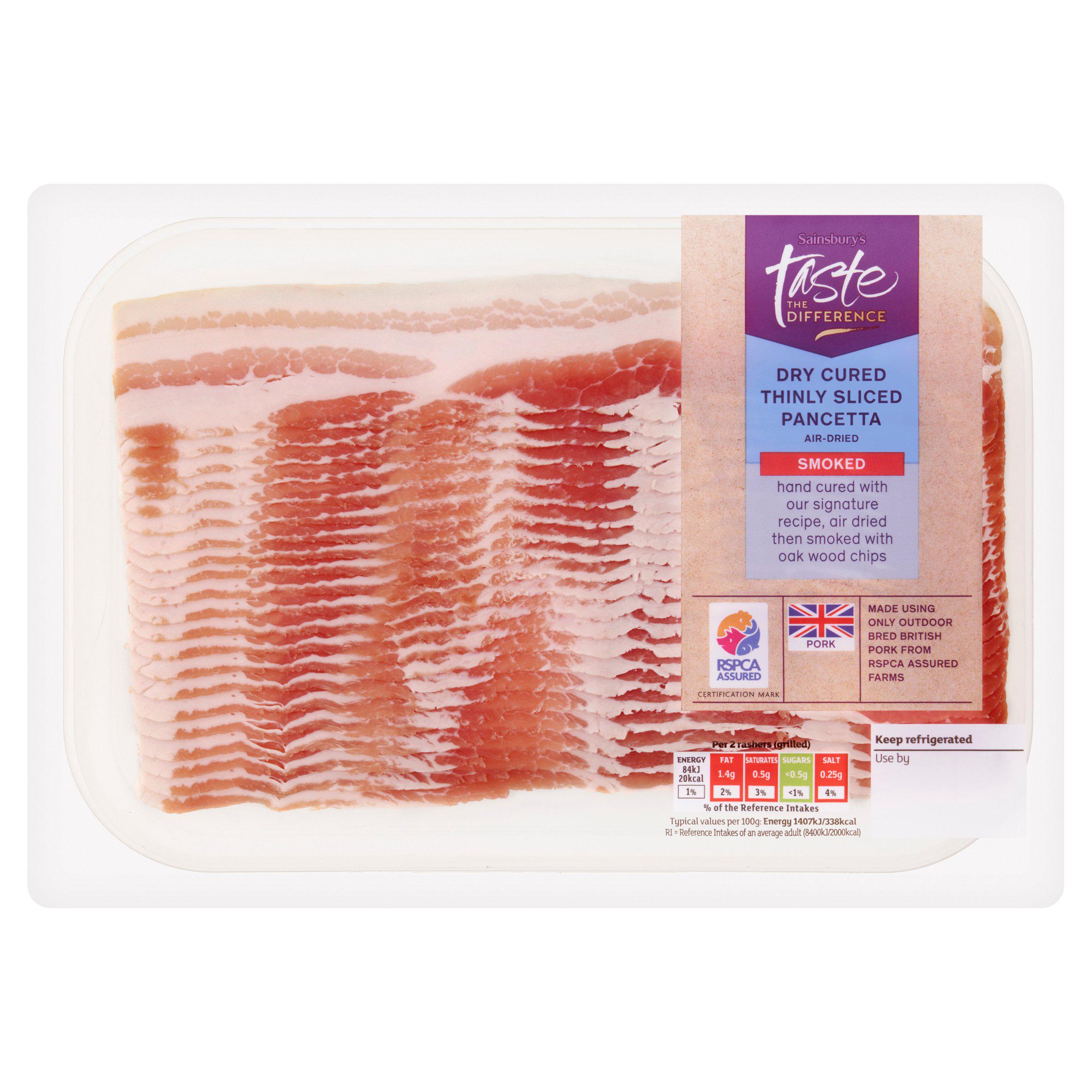 Sainsbury's Smoked Air-Dried Dry Cured Thinly Sliced Pancetta, Taste the Difference 180g