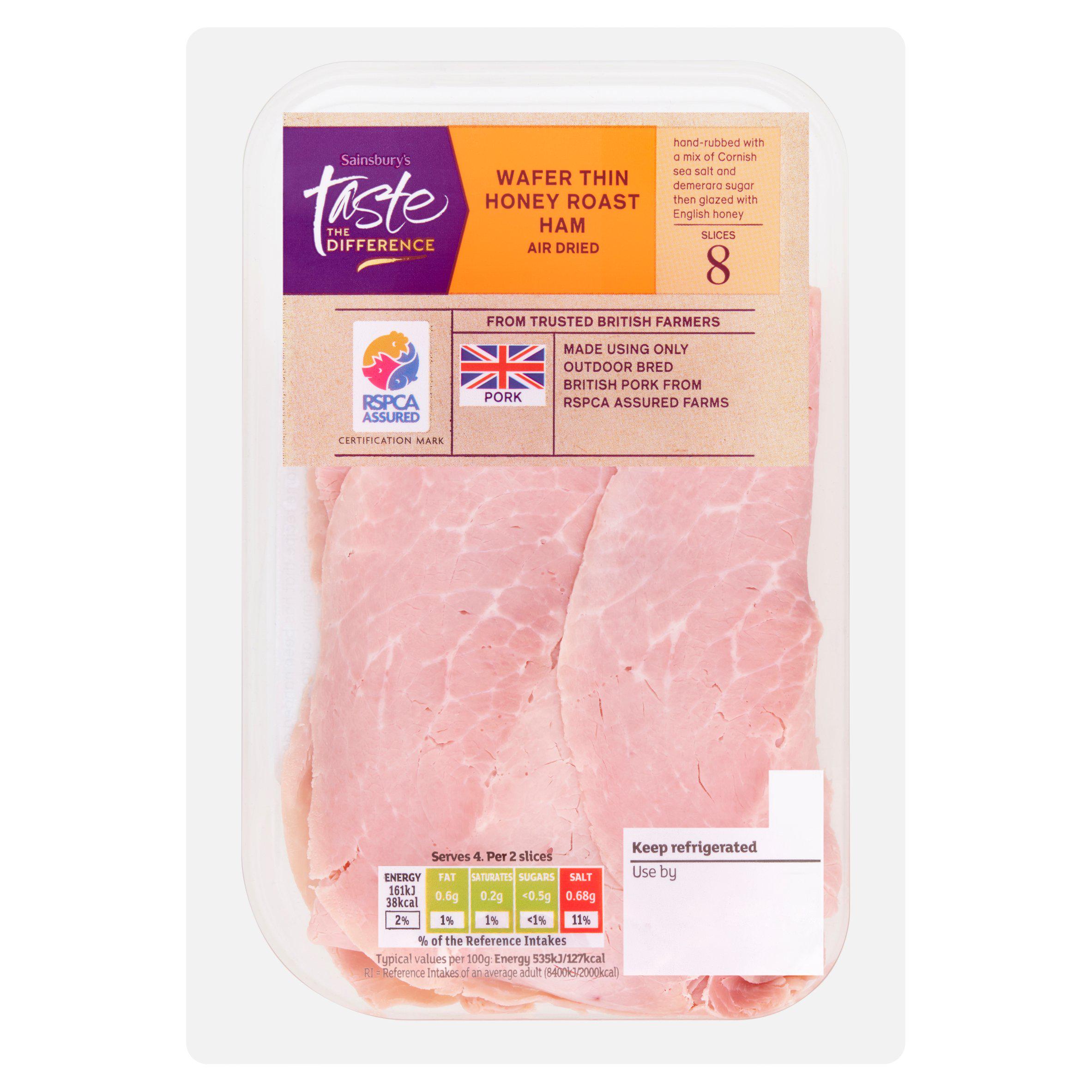 Sainsbury's Air Dried English Honey Roast Wafer Thin Lean Cooked British Ham, Taste the Difference 120g