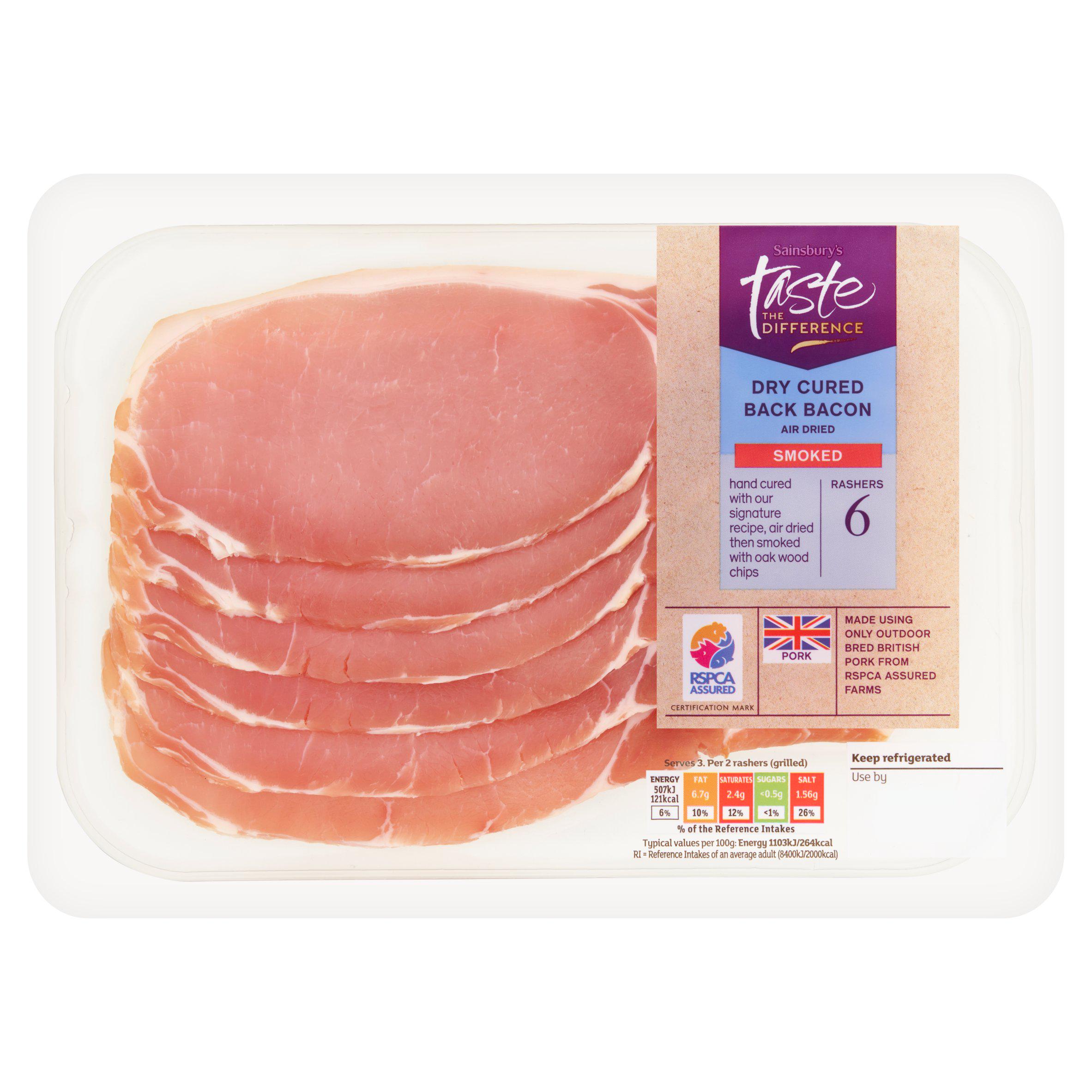 Sainsbury's Smoked Air Dried Dry Cured Back Bacon Rashers, Taste the Difference x6 220g
